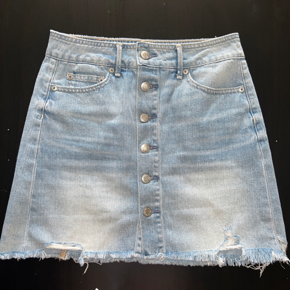 American Eagle Outfitters Mini Skirt Light Wash Distressed